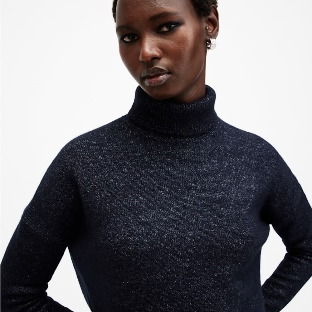 AllSaints Small Amos Sparkle Navy Turtleneck Sweater New with Tags